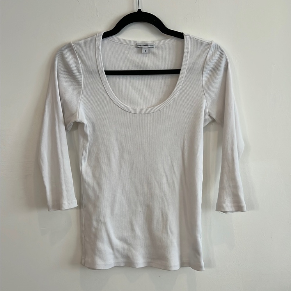 James Perse Ribbed Scoop neck White 3/4 Sleeve top